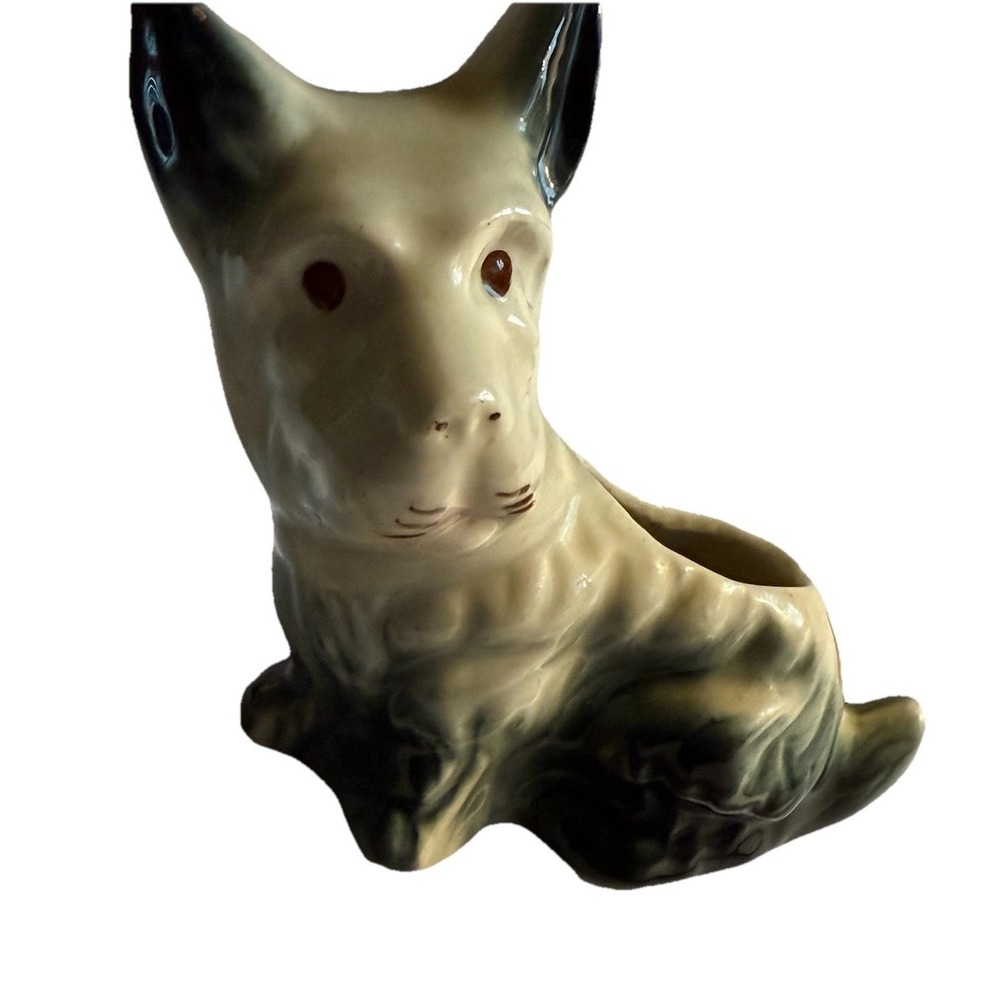 Vtg Terrier Dog Planter Japan Pottery Ceramic‎ Brown Scottie Schnauzer Sm. Flaw